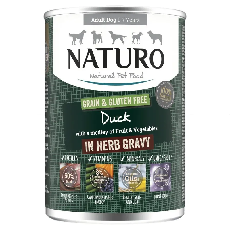 Naturo Adult Grain and Gluten Free Duck in Herb Gravy Tin 390g